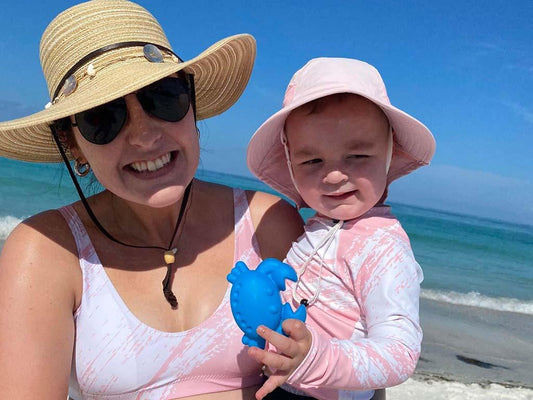 Matching Family Swimwear - Mom and Daughter on beach