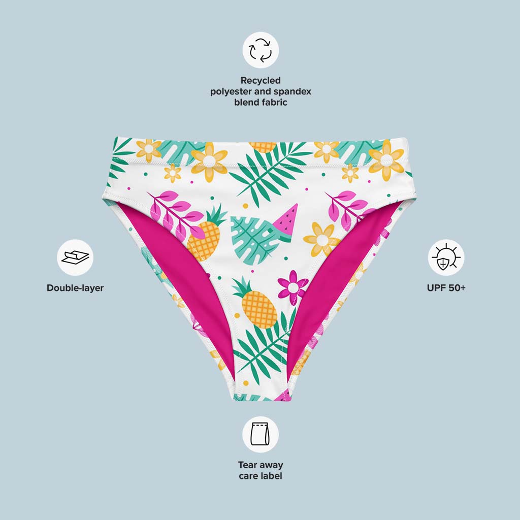 Matching Family Swimwear- Tropic Pineapple - Recycled High-Waisted Bikini Bottom - Fam Fab Prints