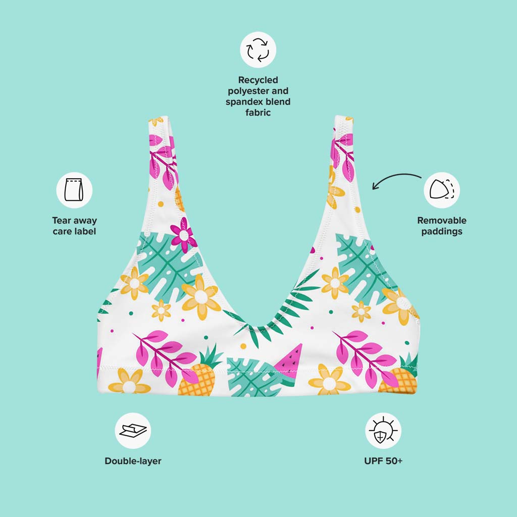 Matching Family Swimwear- Tropic Pineapple - Women's Recycled Padded Bikini Top - Fam Fab Prints