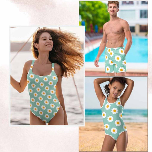 Matching Family Swimwear- Family Beach Essentials Bundle - Daisy Blue - Fam Fab Prints