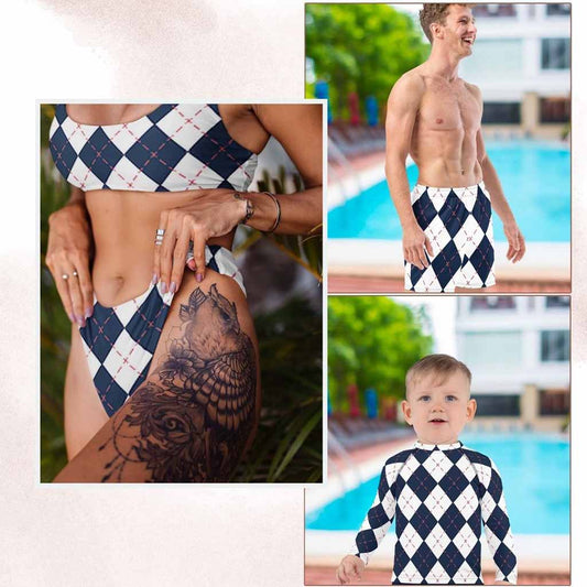 Matching Family Swimwear- Family Beach Essentials Bundle - Diamond Stitches - Fam Fab Prints