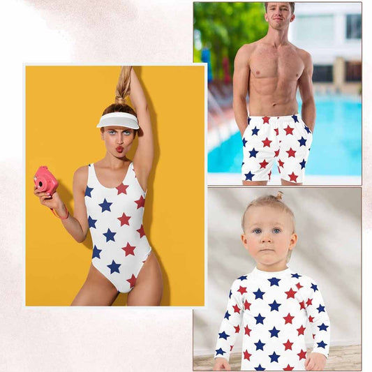 Matching Family Swimwear- Family Beach Essentials Bundle - Patriotic Stars - Fam Fab Prints