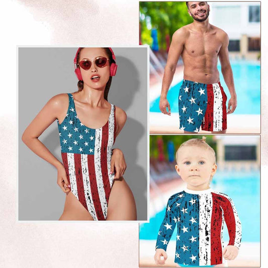 Matching Family Swimwear- Family Beach Essentials Bundle - Stars and Stripes - Fam Fab Prints