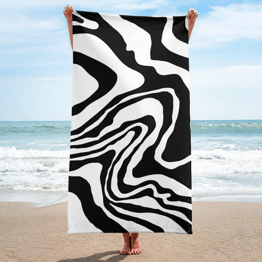 Matching Family Swimwear- Black N White Whirl - Beach Towel - Fam Fab Prints