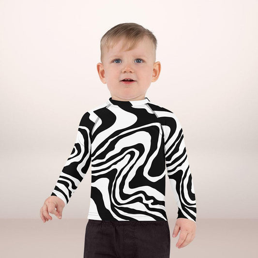 Matching Family Swimwear- Black N White Whirl - Boy's Toddler Rash Guard - Fam Fab Prints