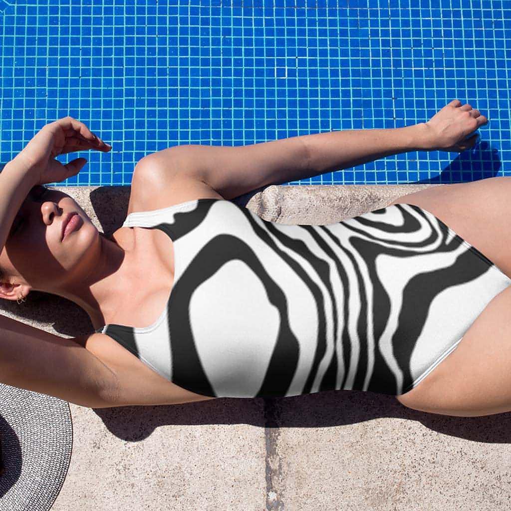 Matching Family Swimwear- Black N White Whirl - Women's One-Piece Swimsuit - Fam Fab Prints