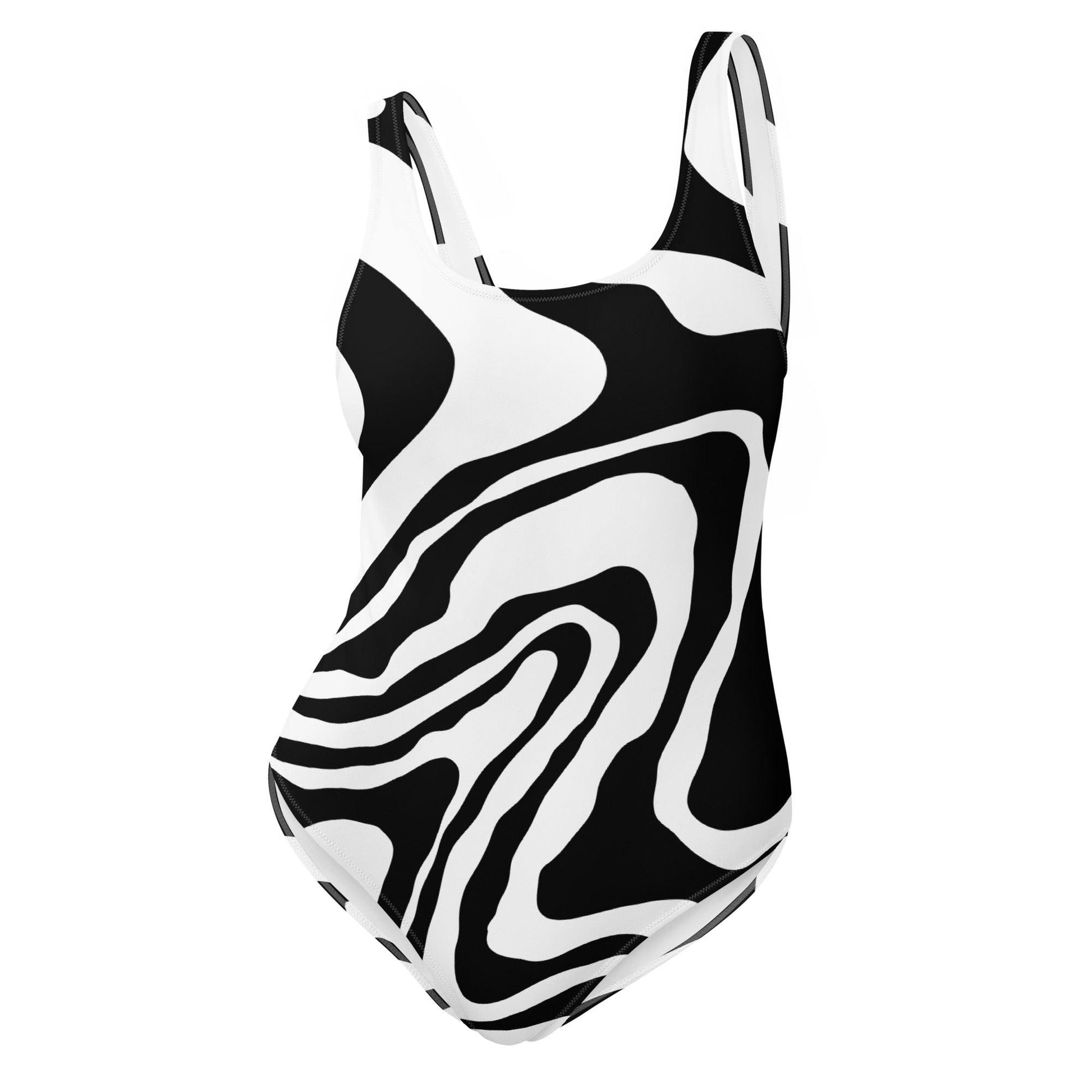 Matching Family Swimwear- Black N White Whirl - Women's One-Piece Swimsuit - Fam Fab Prints