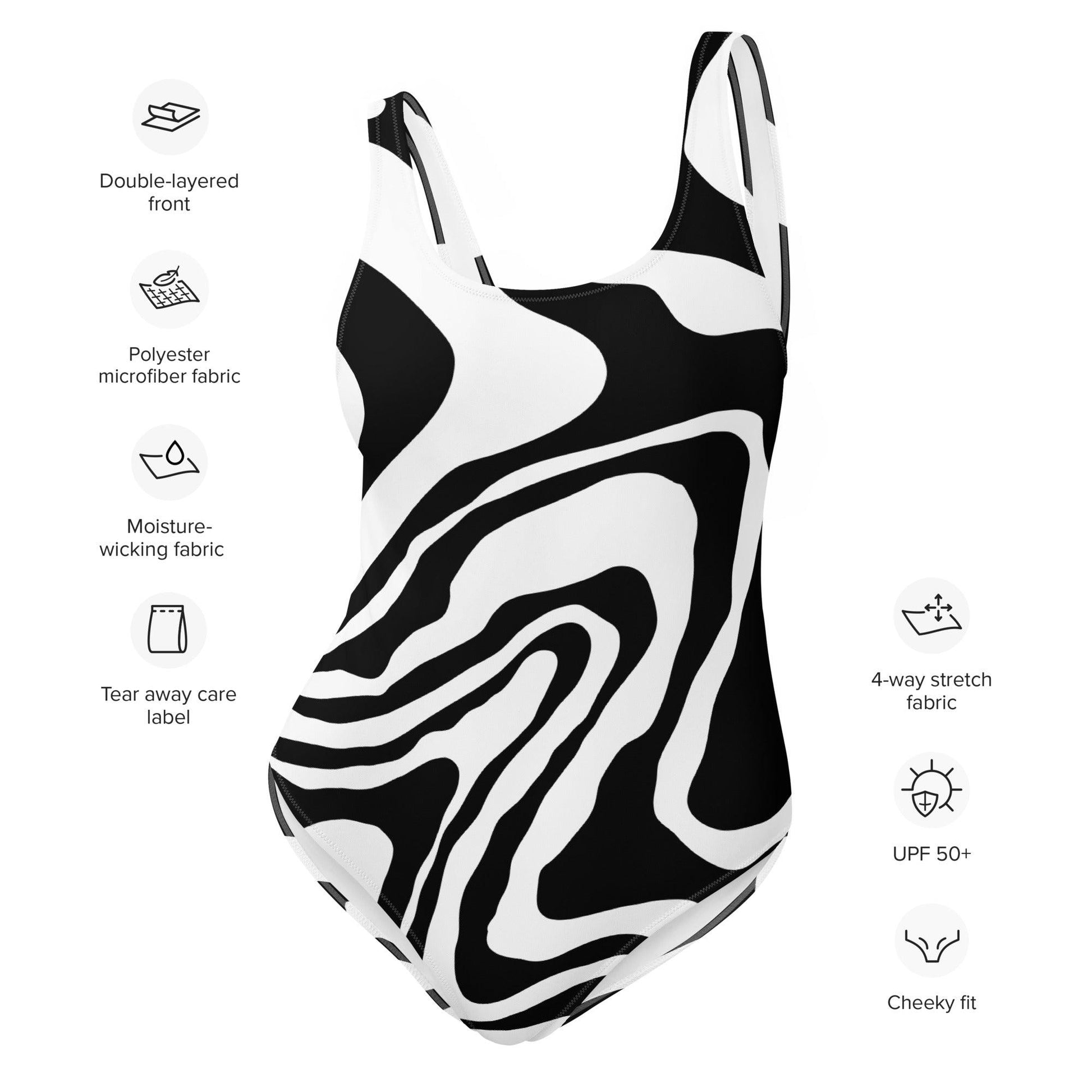 Matching Family Swimwear- Black N White Whirl - Women's One-Piece Swimsuit - Fam Fab Prints