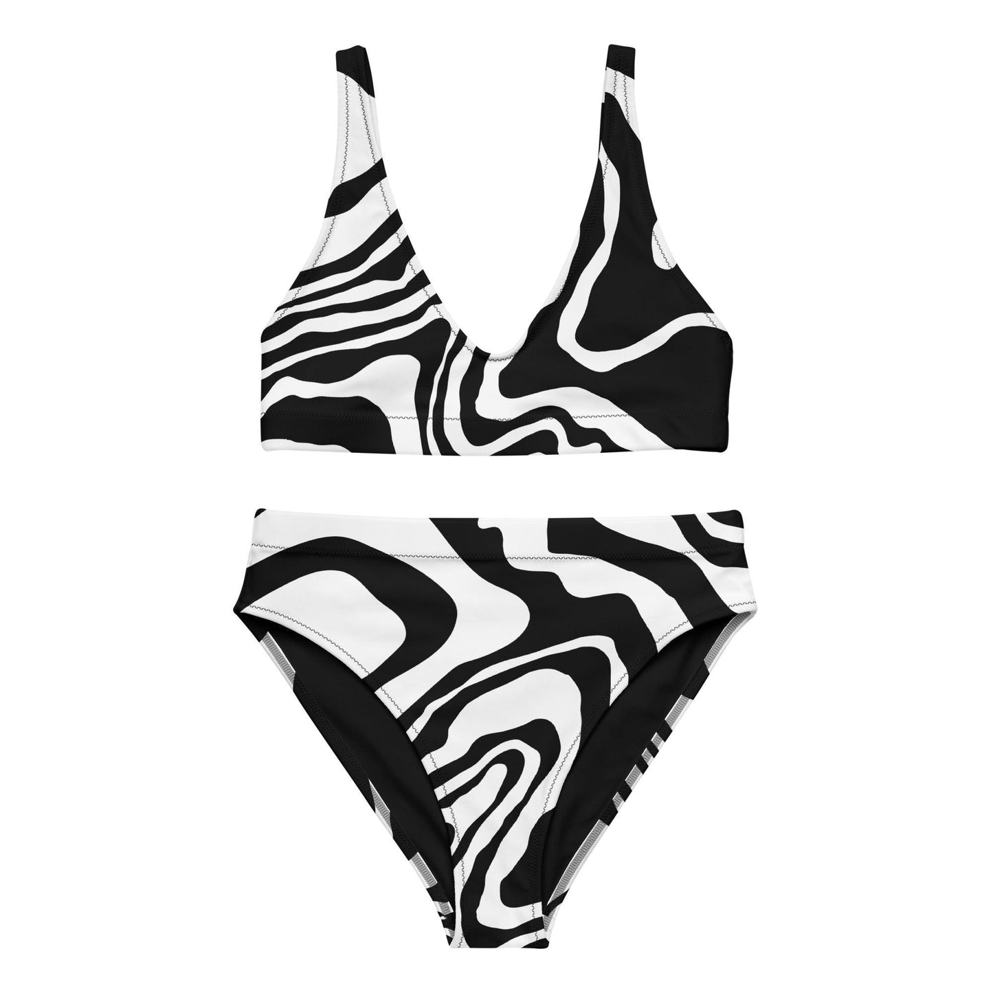Matching Family Swimwear- Black N White Whirl - Women's Recycled High-Waisted Bikini - Fam Fab Prints