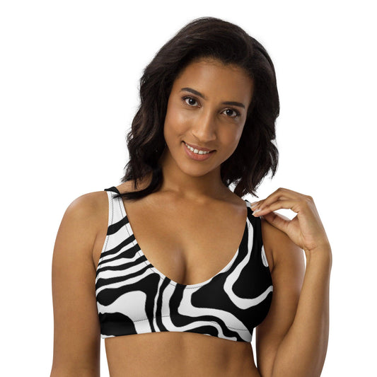 Matching Family Swimwear- Black N White Whirl - Women's Recycled Padded Bikini Top - Fam Fab Prints