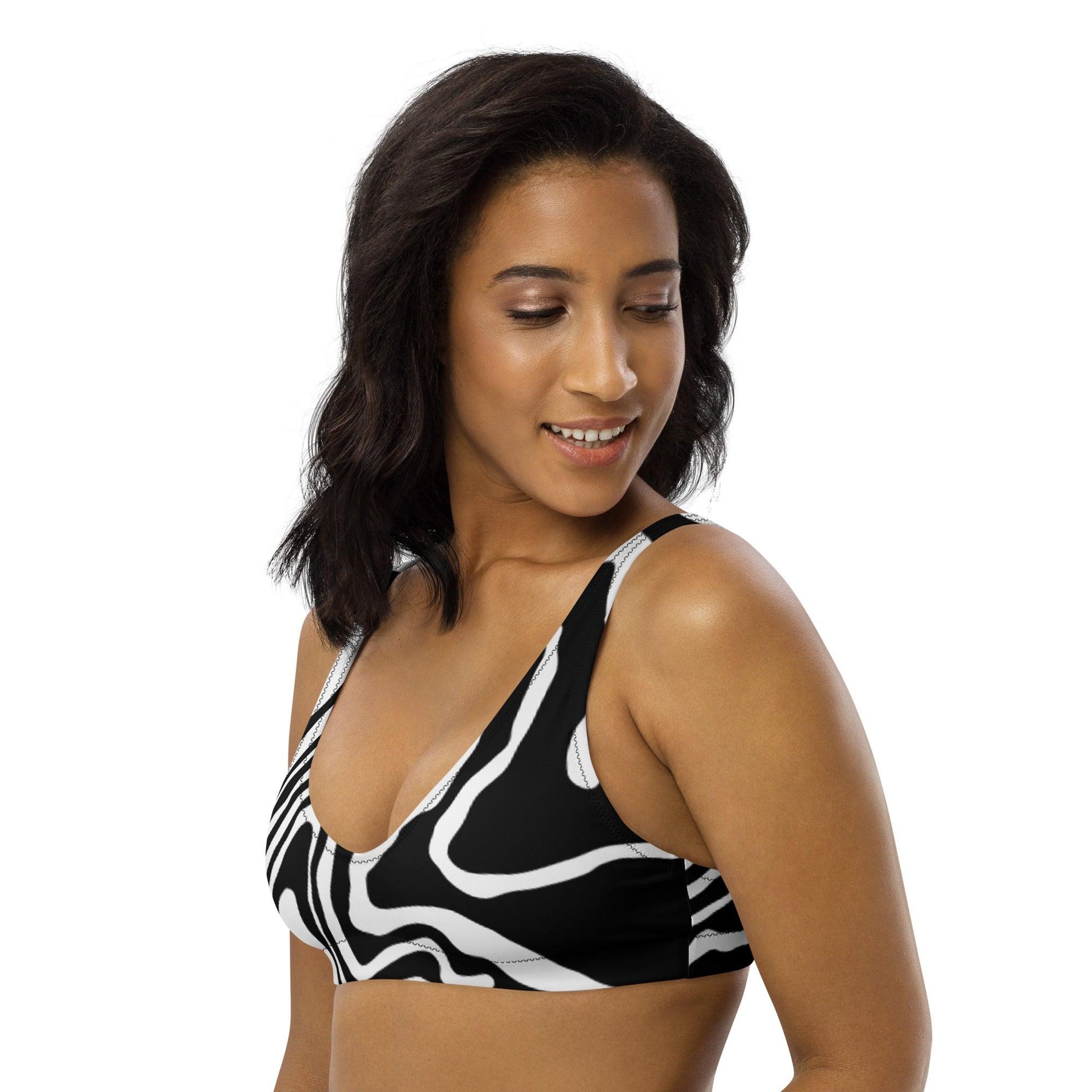 Matching Family Swimwear- Black N White Whirl - Women's Recycled Padded Bikini Top - Fam Fab Prints