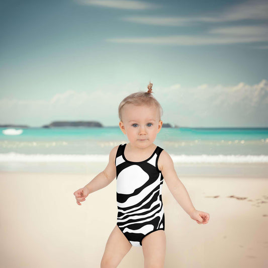 Matching Family Swimwear- Black N White Whirls - Girl's Toddler One-Piece Swimsuit - Fam Fab Prints