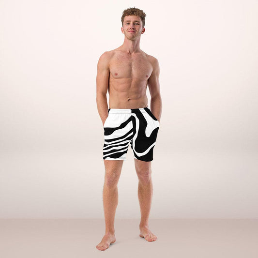 Matching Family Swimwear- Black N White Whirls - Men's Swim Trunks - Fam Fab Prints