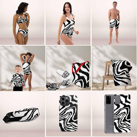 Matching Family Swimwear- Build Your Own Bundle - Black N White Whirl - Fam Fab Prints