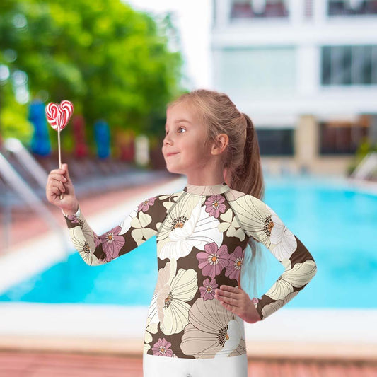 Matching Family Swimwear- Cream N Lavender Blooms - Girl's Toddler Rash Guard - Fam Fab Prints