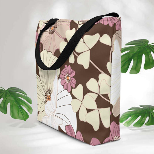 Matching Family Swimwear- Cream N Lavender Blooms - Large Tote Bag - Fam Fab Prints