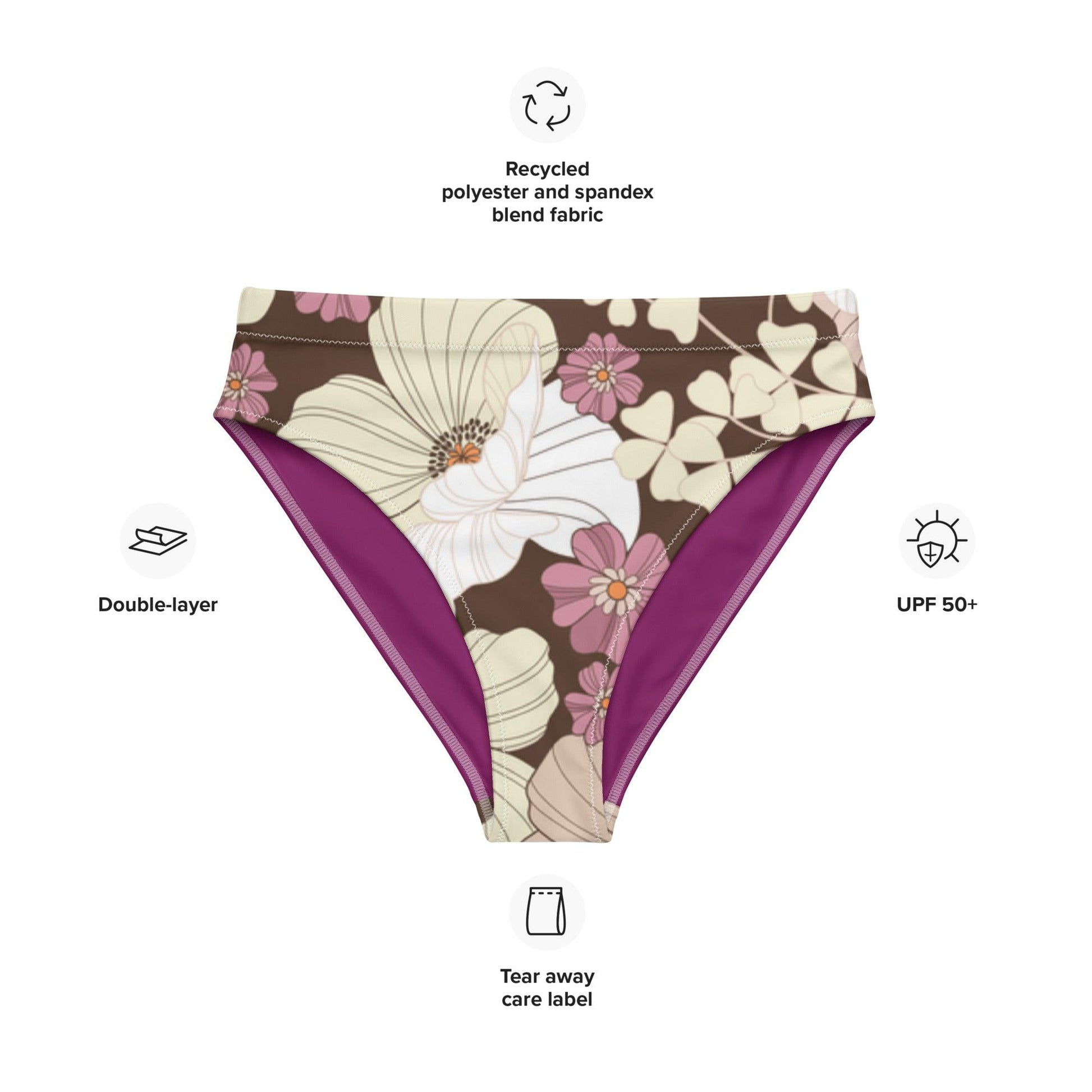 Matching Family Swimwear- Cream N Lavender Blooms - Recycled High-Waisted Bikini Bottom - Fam Fab Prints