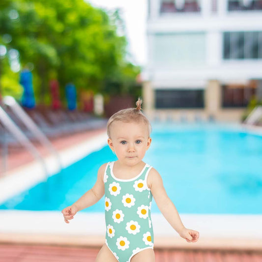 Matching Family Swimwear- Daisy Blue - Girl's Toddler One-Piece Swimsuit - Fam Fab Prints