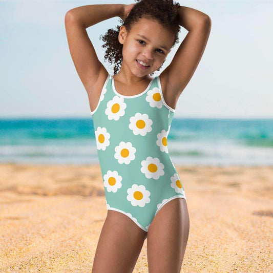 Matching Family Swimwear- Daisy Blue - Girl's Youth One-Piece Swimsuit - Fam Fab Prints