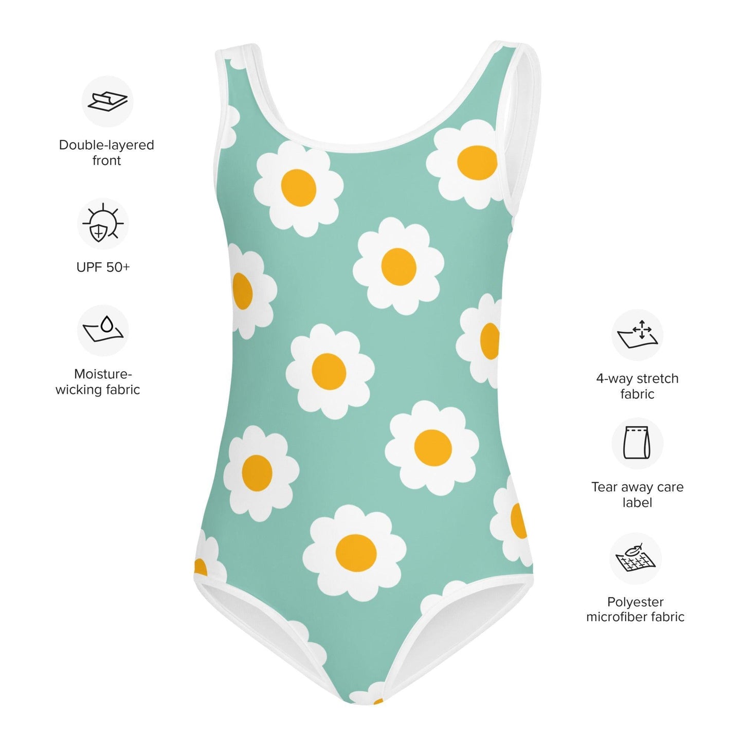 Matching Family Swimwear- Daisy Blue - Girl's Youth One-Piece Swimsuit - Fam Fab Prints