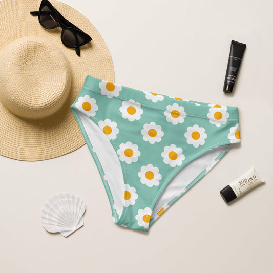 Matching Family Swimwear- Daisy Blue - Recycled High-Waisted Bikini Bottom - Fam Fab Prints