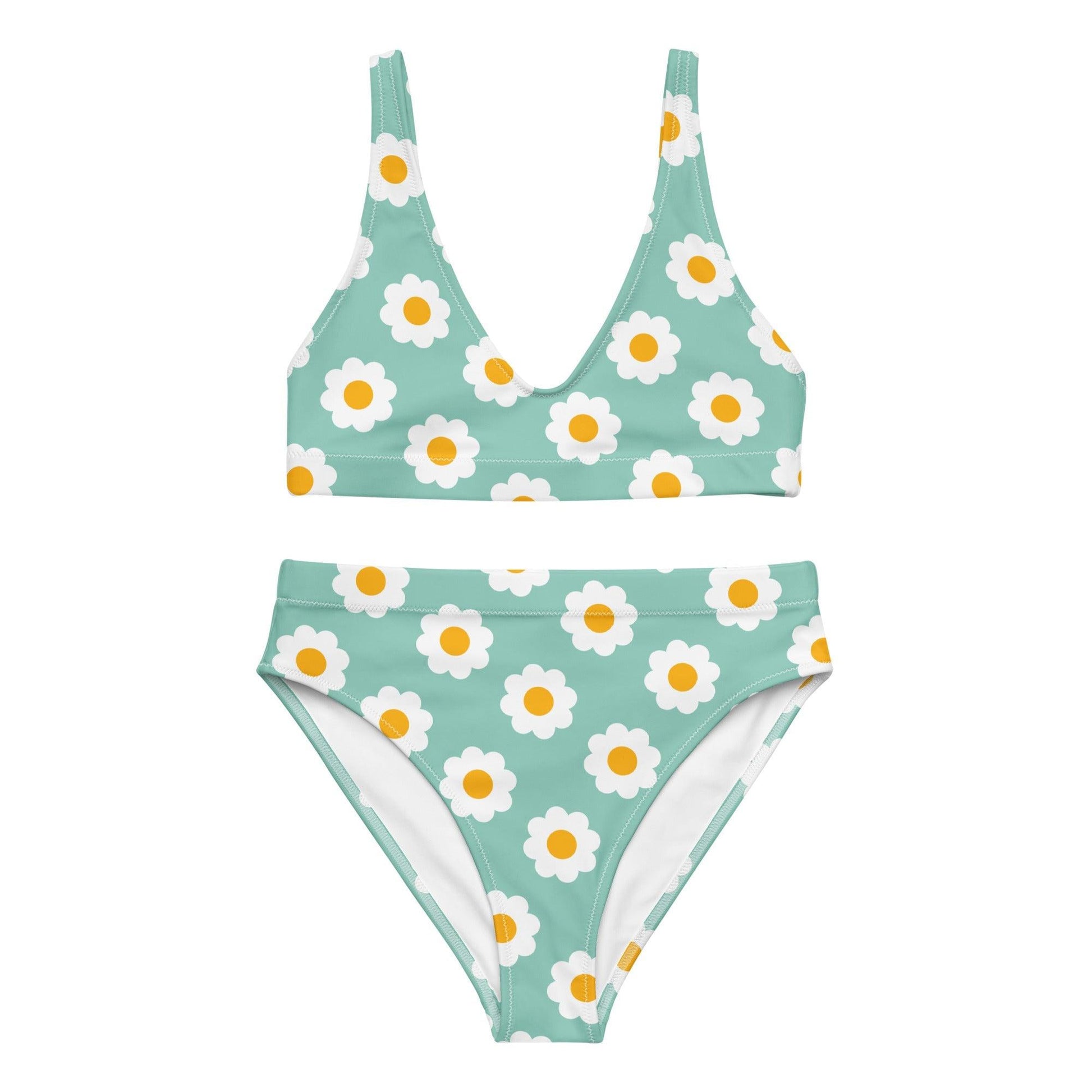 Matching Family Swimwear- Daisy Blue - Women's Recycled High-Waisted Bikini - Fam Fab Prints