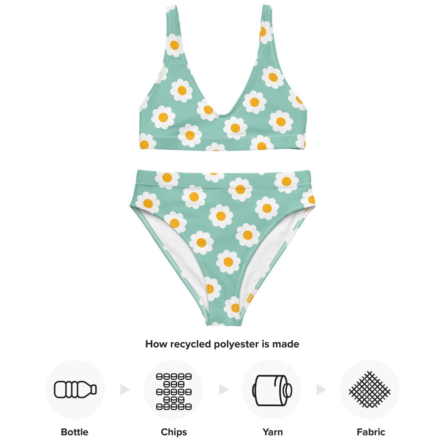 Matching Family Swimwear- Daisy Blue - Women's Recycled High-Waisted Bikini - Fam Fab Prints