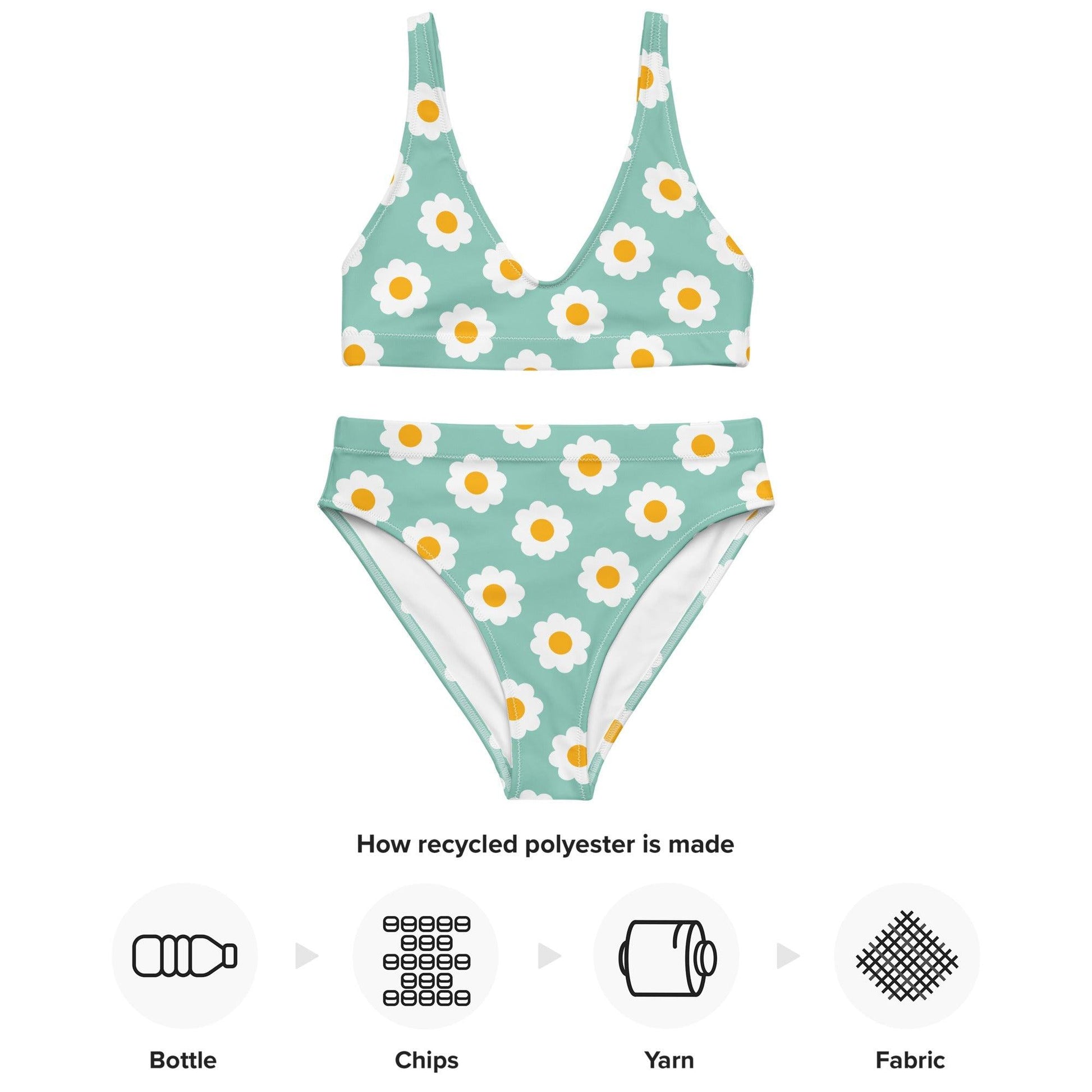 Matching Family Swimwear- Daisy Blue - Women's Recycled High-Waisted Bikini - Fam Fab Prints