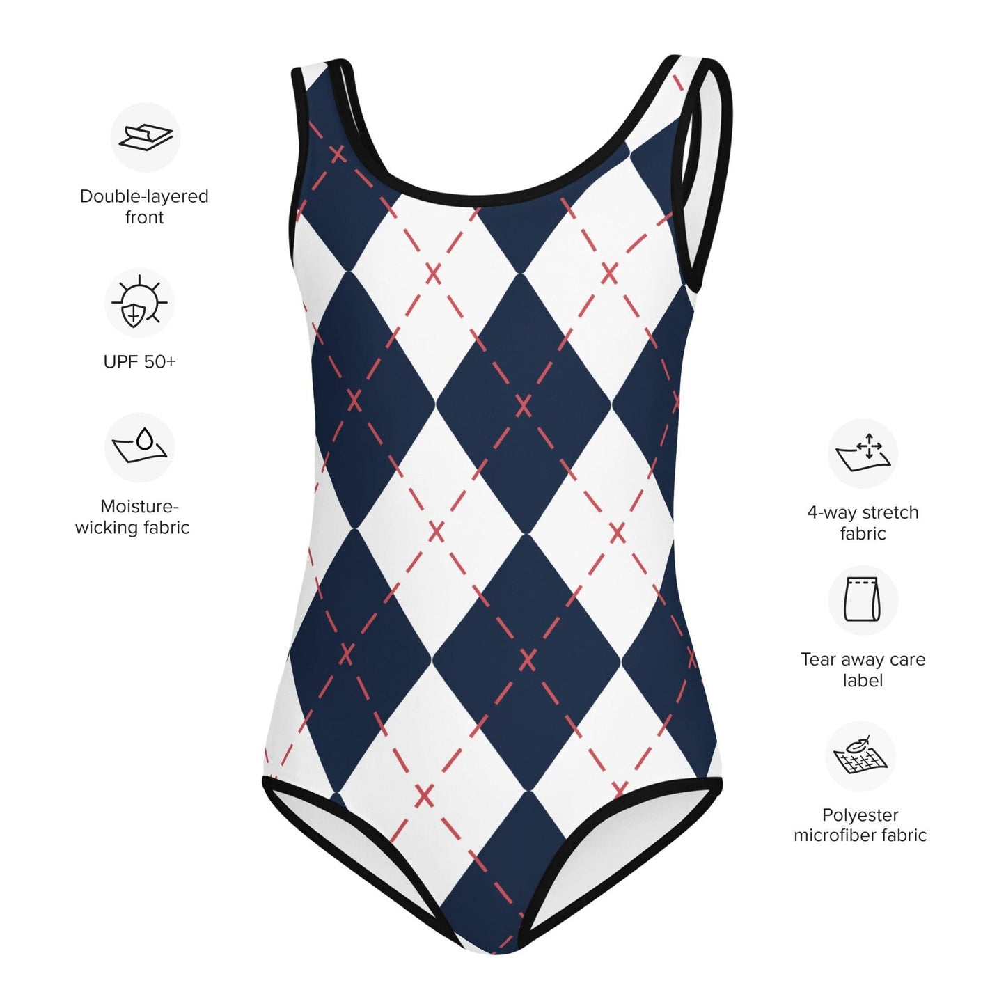 Matching Family Swimwear- Diamond Stitches - Girl's Youth One-Piece Swimsuit - Fam Fab Prints