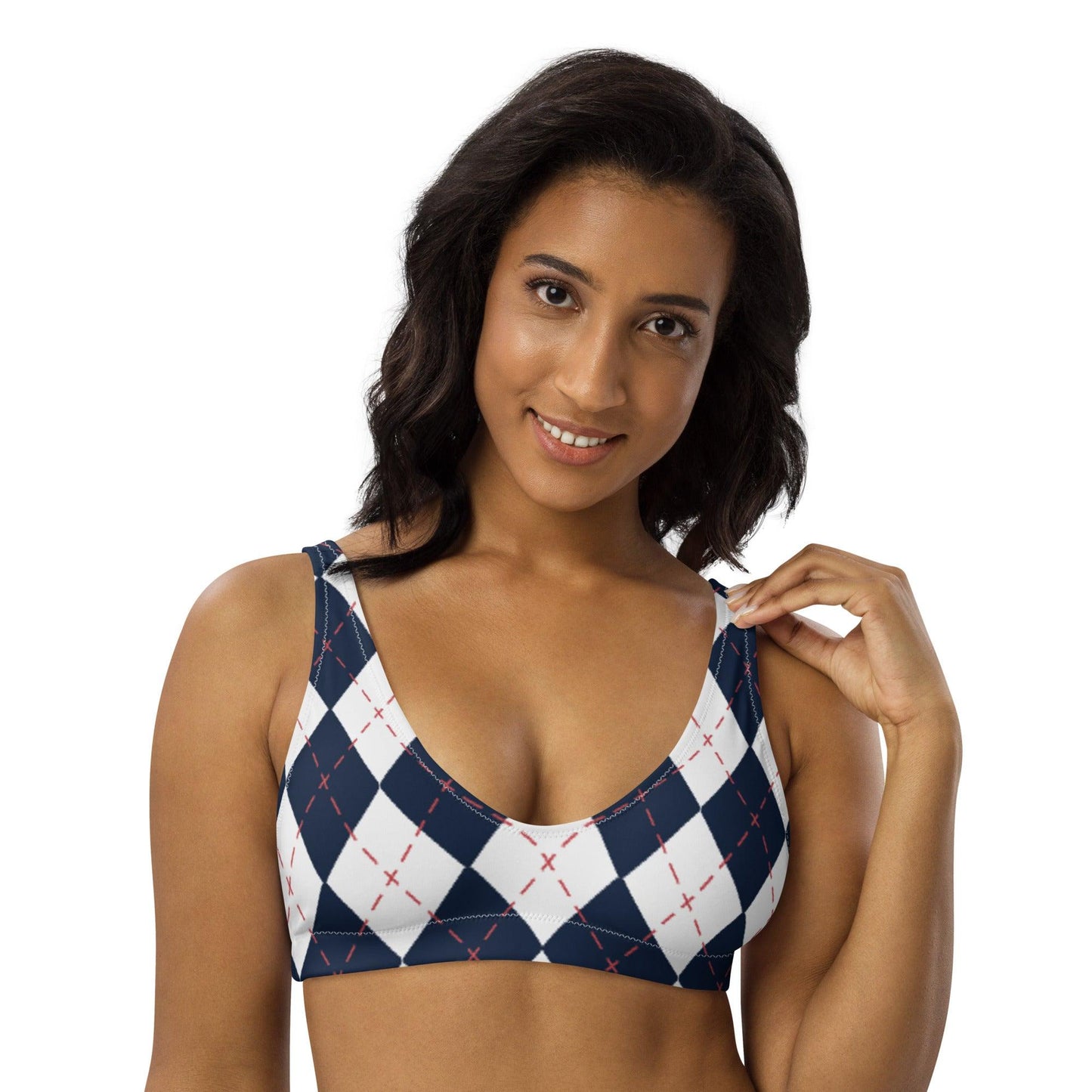 Matching Family Swimwear- Diamond Stitches - Women's Recycled Padded Bikini Top - Fam Fab Prints