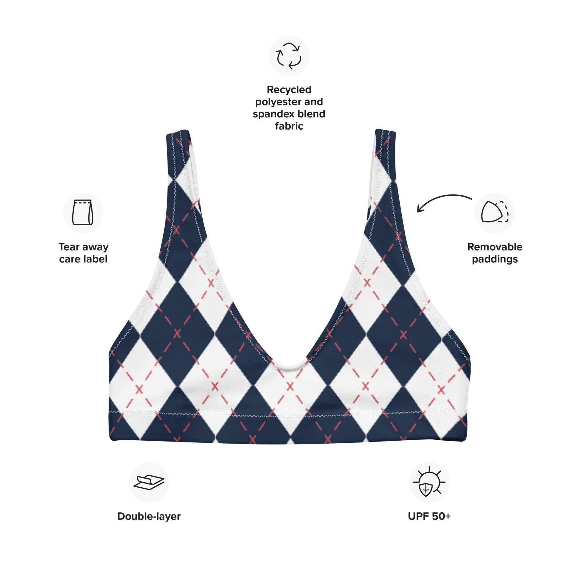 Matching Family Swimwear- Diamond Stitches - Women's Recycled Padded Bikini Top - Fam Fab Prints