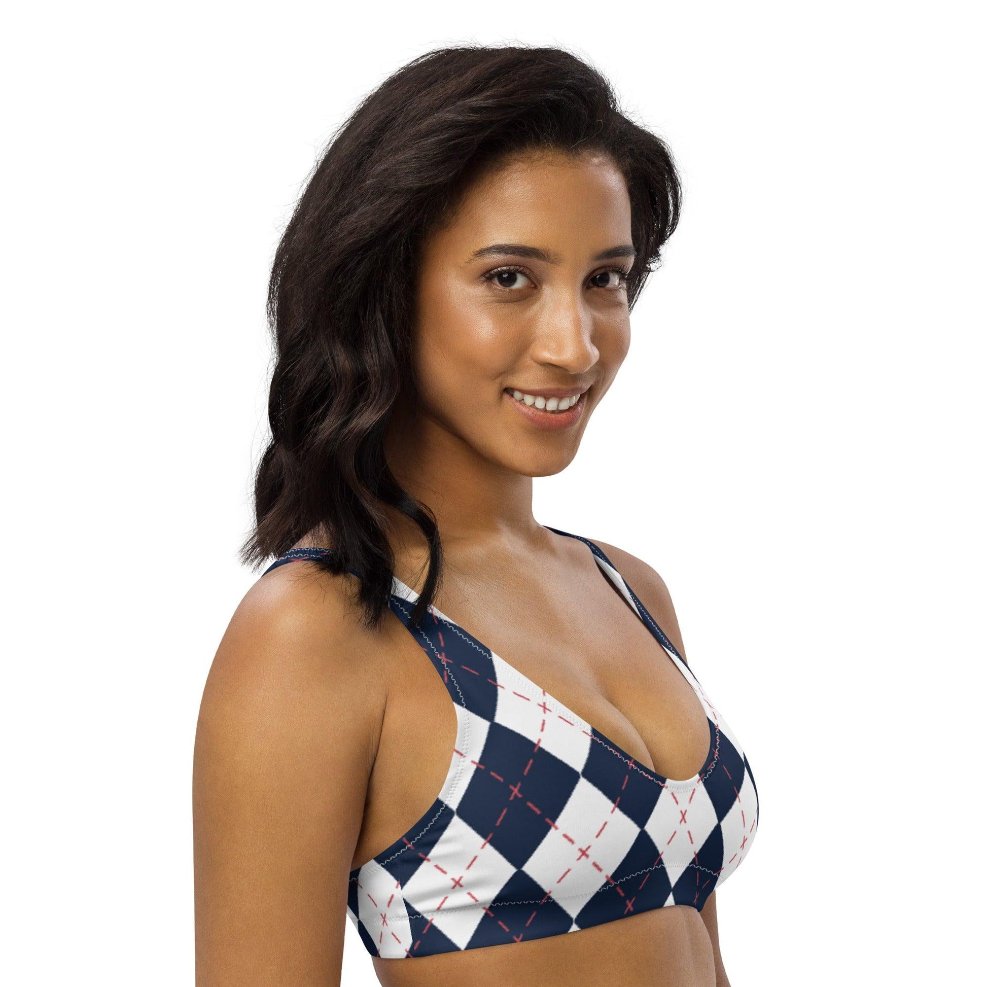 Matching Family Swimwear- Diamond Stitches - Women's Recycled Padded Bikini Top - Fam Fab Prints