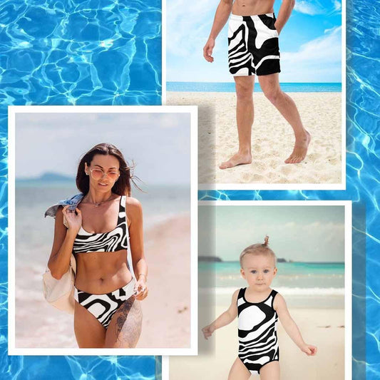 Matching Family Swimwear- Family Beach Essentials Bundle - Black N White Whirl - Fam Fab Prints