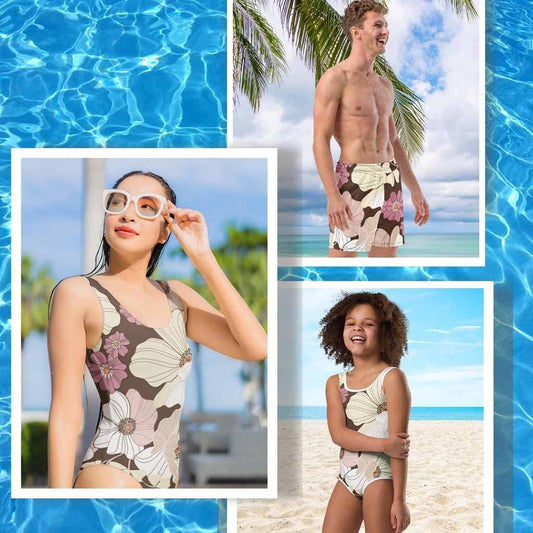 Matching Family Swimwear- Family Beach Essentials Bundle - Cream N Lavender Blooms - Fam Fab Prints