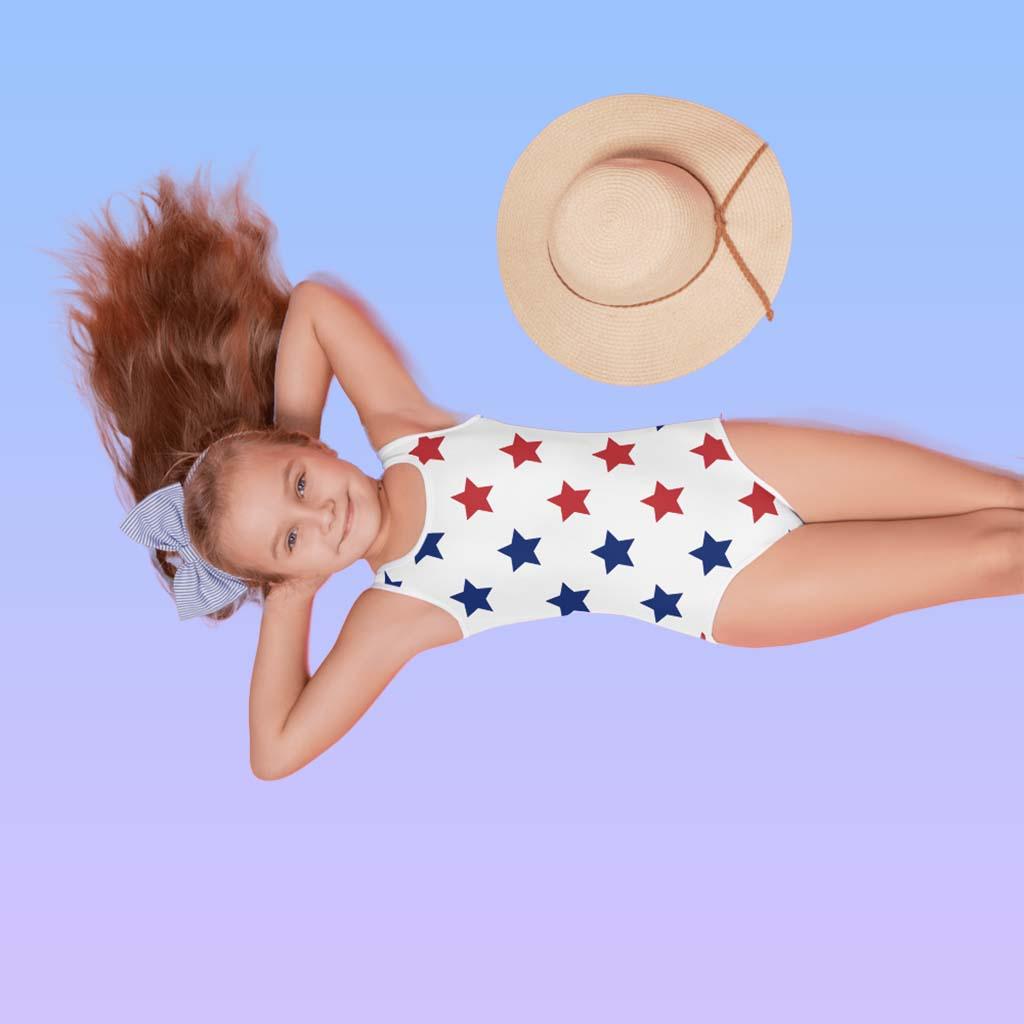 Matching Family Swimwear- Patriotic Stars - Girl's Youth One-Piece Swimsuit - Fam Fab Prints