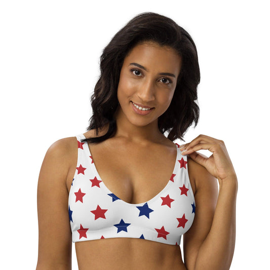 Matching Family Swimwear- Patriotic Stars - Women's Recycled Padded Bikini Top - Fam Fab Prints