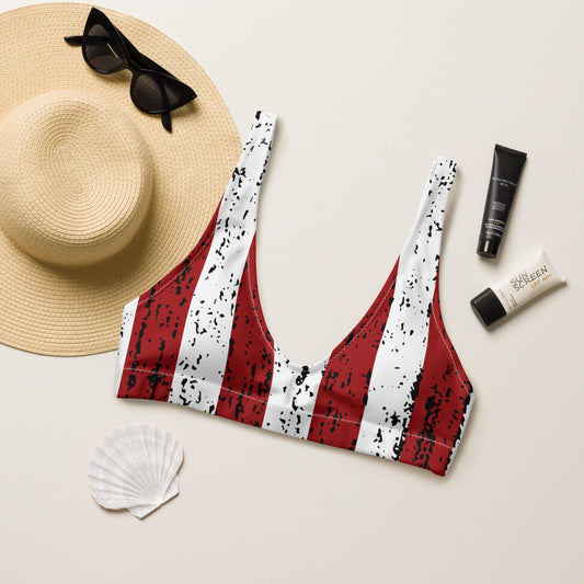 Matching Family Swimwear- Patriotic Stripes - Women's Recycled Padded Bikini Top - Fam Fab Prints