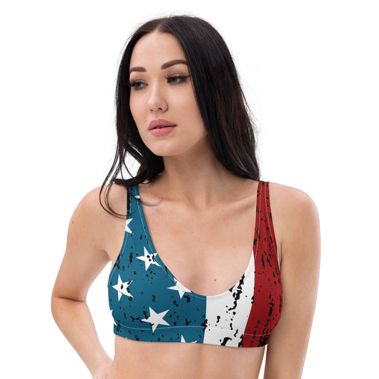 Matching Family Swimwear- Stars and Stripes - Women's Recycled Padded Bikini Top - Fam Fab Prints