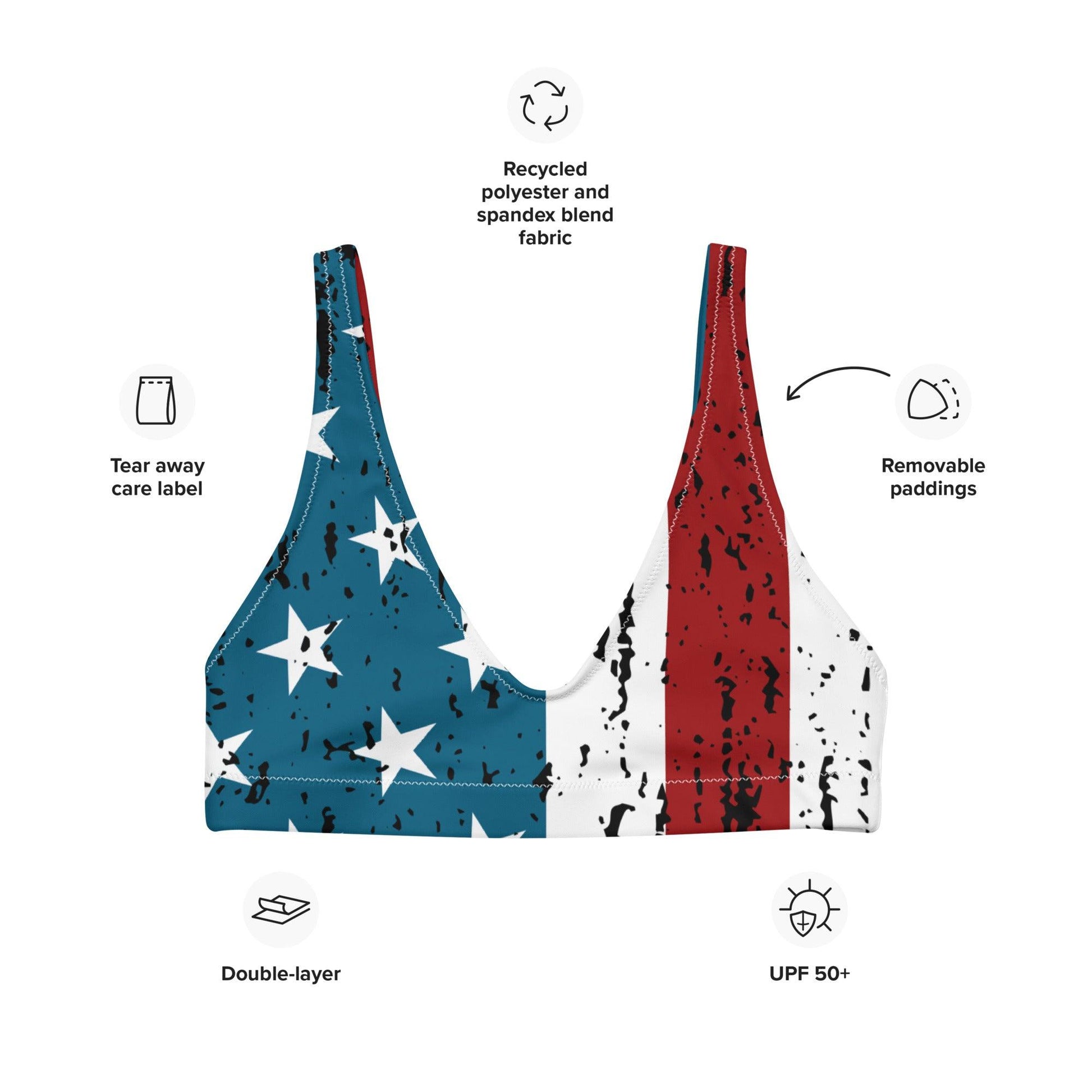 Matching Family Swimwear- Stars and Stripes - Women's Recycled Padded Bikini Top - Fam Fab Prints