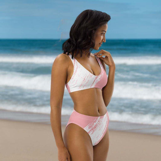 Matching Family Swimwear- Treading in Pink - Women's Recycled High-Waisted Bikini - Fam Fab Prints